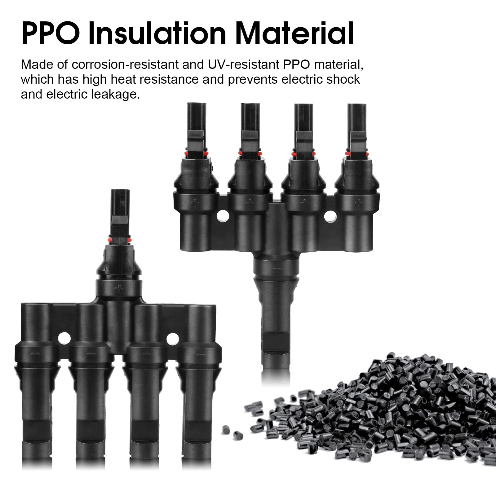 PAEKQ 4 to 1 Solar Panel Connectors T Branch Connectors Cable Splitter Coupler 1 Male to 4 Female (M/4F) and 1 Female to 4 Male (F/4M) for Parallel Connection Between Solar Panels (1 Pair)