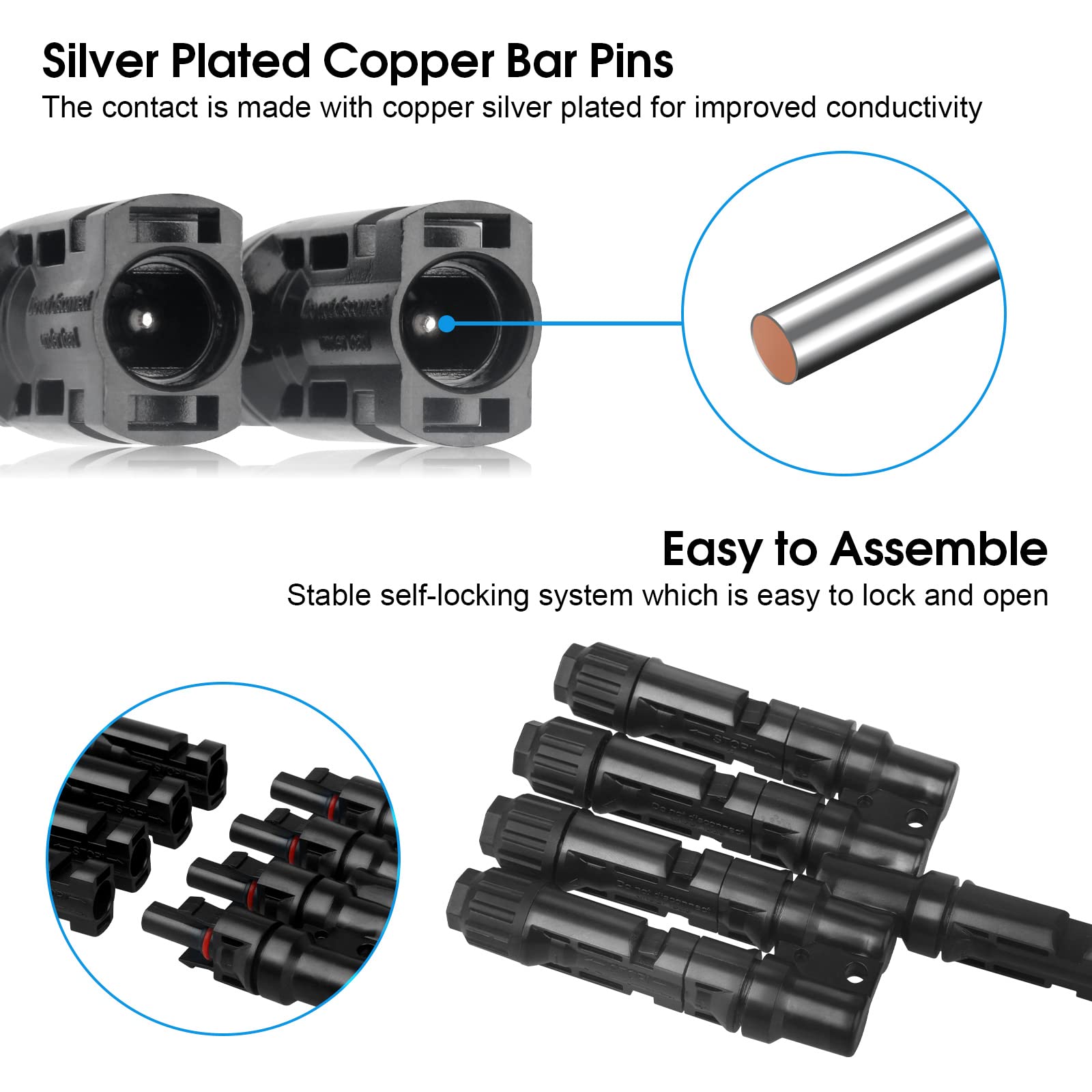 PAEKQ 4 to 1 Solar Panel Connectors T Branch Connectors Cable Splitter Coupler 1 Male to 4 Female (M/4F) and 1 Female to 4 Male (F/4M) for Parallel Connection Between Solar Panels (1 Pair)