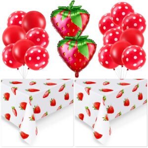 19 pieces strawberry birthday party decoration with strawberry tablecloth strawberry foil balloons polka dot balloons for sweet one baby girl strawberry birthday decor strawberry party supplies