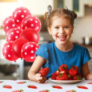 19 Pieces Strawberry Birthday Party Decoration with Strawberry Tablecloth Strawberry Foil Balloons Polka Dot Balloons for Sweet One Baby Girl Strawberry Birthday Decor Strawberry Party Supplies