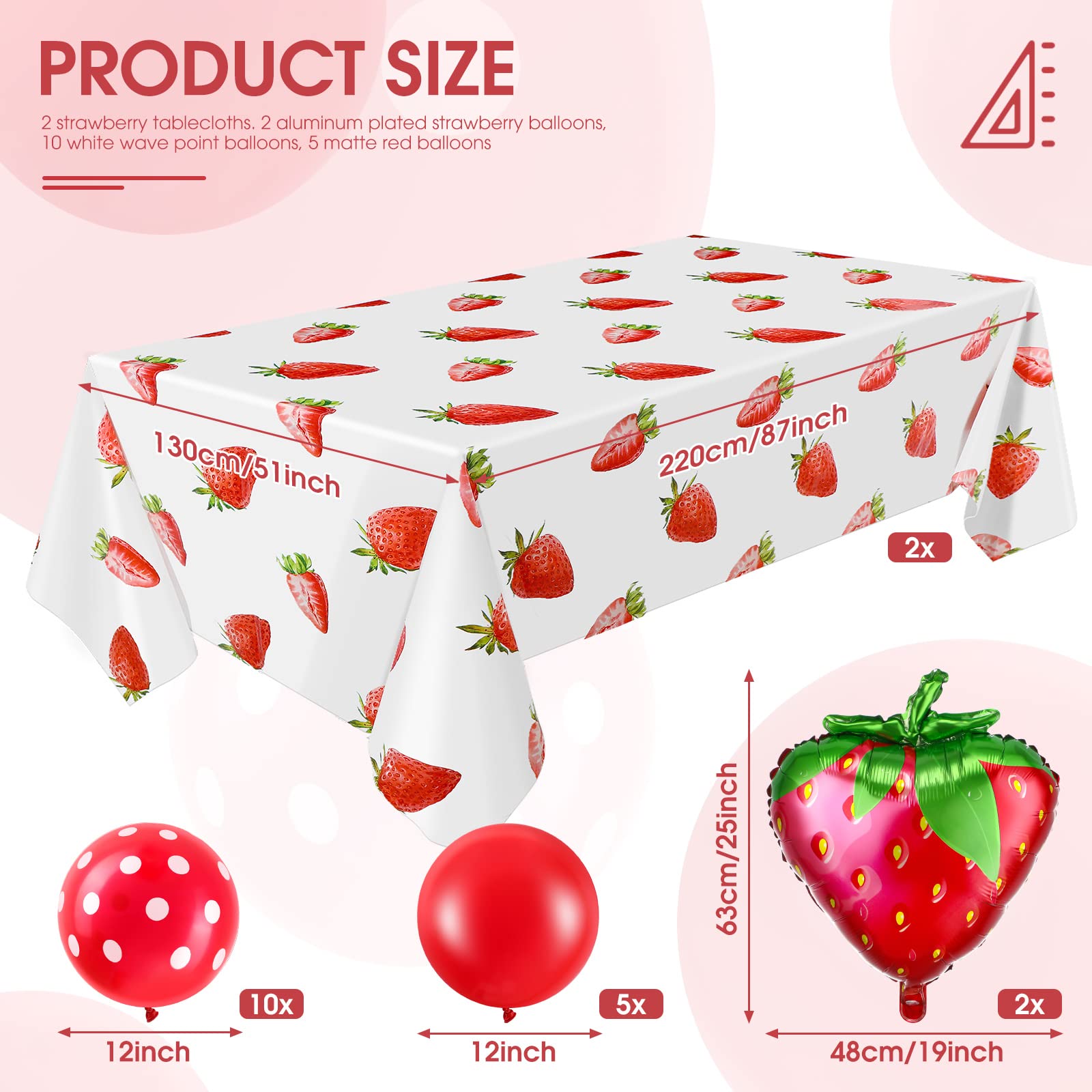 19 Pieces Strawberry Birthday Party Decoration with Strawberry Tablecloth Strawberry Foil Balloons Polka Dot Balloons for Sweet One Baby Girl Strawberry Birthday Decor Strawberry Party Supplies