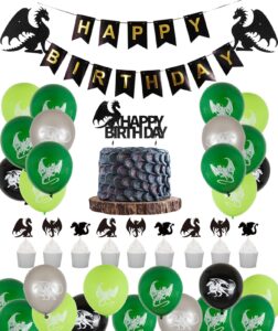 dragon birthday party decorations dungeons and dragons theme fantasy party supplies including dragon cake decoration and toppers, dragon balloon garland and birthday banner