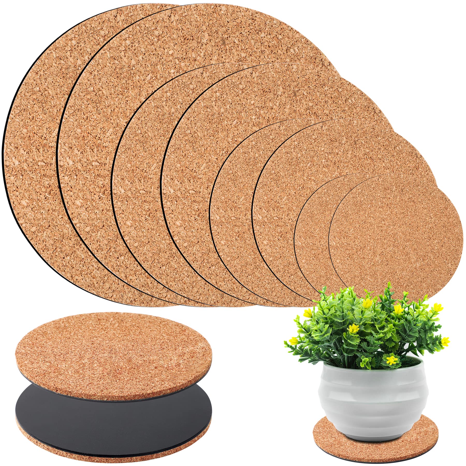 8 Pieces 4 Sizes Cork Plant Saucers Plant Mats Round Coasters Pad for Plants House Garden Indoors Pots DIY Craft Project (4 Inches,6 Inches,8 Inches,10 Inches)