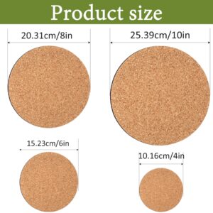 8 Pieces 4 Sizes Cork Plant Saucers Plant Mats Round Coasters Pad for Plants House Garden Indoors Pots DIY Craft Project (4 Inches,6 Inches,8 Inches,10 Inches)