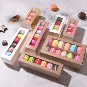 BAKIPACK 15 Macaron Boxes, Macaron Gift Box for 12 (Interior Measurement 7.3×4.2 ×1.9 Inches), Macaron Packaging Boxes with Clear Window White without Macarons inside