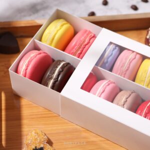 BAKIPACK 15 Macaron Boxes, Macaron Gift Box for 12 (Interior Measurement 7.3×4.2 ×1.9 Inches), Macaron Packaging Boxes with Clear Window White without Macarons inside