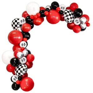 racing car balloons garland arch kit, 113pcs checked finish line flag red black balloons, for boy 2nd two fast birthday party supplies