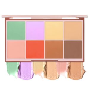 face color corrector palette, 8 colors correcting contour cream makeup palette, green peach red yellow concealer facial camouflage contouring pallet for redness dark circles (01)