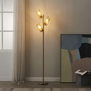 Brightech Lyra LED Tree Floor Lamp for Mid-Century Modern, Contemporary, Industrial Décor, 3 Light Head Standing Lamp with Metal Cage Shade, Standing Pole Tall Lamp for Living Room, Bedroom - Brass