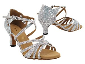 very fine dancesport shoes for ladies' ballroom, latin, salsa dancing - crystal collection 3037bling with 2.5 inch heel (silver glitter satin, size 8)