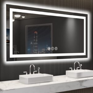 loaao 55x30 led bathroom mirror with lights, anti-fog, dimmable, backlit + front lit, lighted bathroom vanity mirror for wall, shatter-proof, memory function, etl listed
