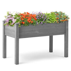 raised garden bed with legs, 48x24x30'', outdoor wood elevated planter box, grey cedar, thick legs, w/liner