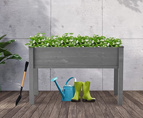 Raised Garden Bed with Legs, 48x24x30'', Outdoor Wood Elevated Planter Box, Grey Cedar, Thick Legs, w/Liner