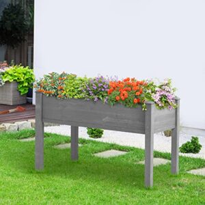 Raised Garden Bed with Legs, 48x24x30'', Outdoor Wood Elevated Planter Box, Grey Cedar, Thick Legs, w/Liner