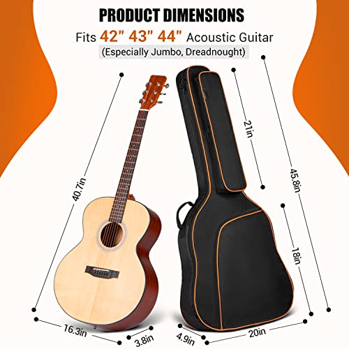 CAHAYA 44 Inch Guitar Bag for Dreadnought and Jumbo Orange Line Gig Bag 0.47in Thick Padding Water Resistent Adjustable Shoulder Strap Guitar Case with Back Hanger Loop and Music Stand Pocket CY0285