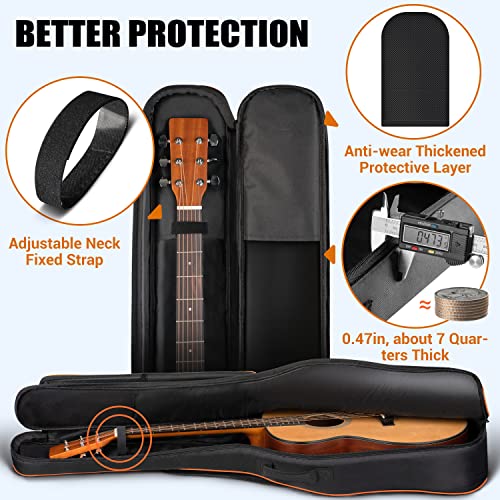 CAHAYA 44 Inch Guitar Bag for Dreadnought and Jumbo Orange Line Gig Bag 0.47in Thick Padding Water Resistent Adjustable Shoulder Strap Guitar Case with Back Hanger Loop and Music Stand Pocket CY0285