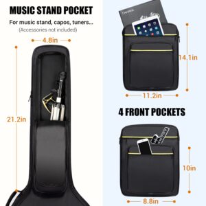 CAHAYA 44 Inch Guitar Bag Multi-pockets for Jumbo and Dreadnought Yellow Line Guitar Case 0.47in Thick Padding Water Resistent Dual Adjustable Shoulder Strap Gig Bag with Back Hanger Loop CY0284