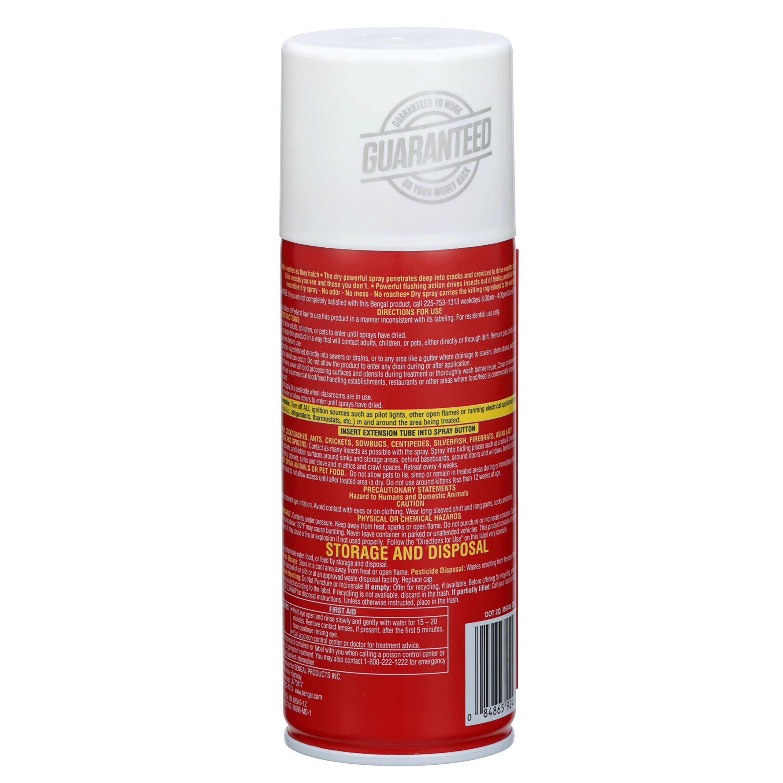 Bengal Roach Spray, Odorless Stain-Free Dry Spray, 2-Count, 9 Oz. Aerosol Cans