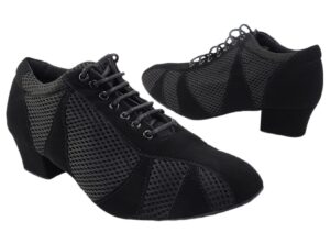 very fine dancesport shoes - limited edition 705ledss black nubuck & black knit mesh 1.5 inch heel & shoe bag (size 9.5)