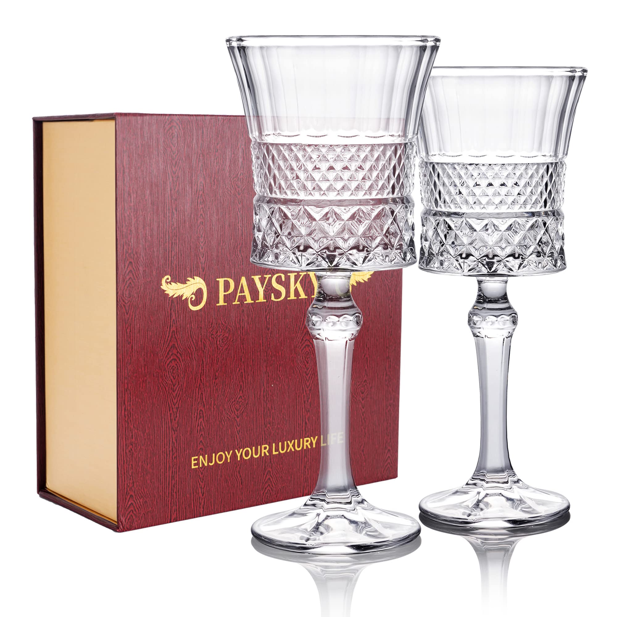 Paysky Wine Glasses Set of 2, Crystal Carving Wine Glass,Elegant Carving Design and Luxury Gift Box is Unique Red Wine Glass Gift for Women or Men 10oz