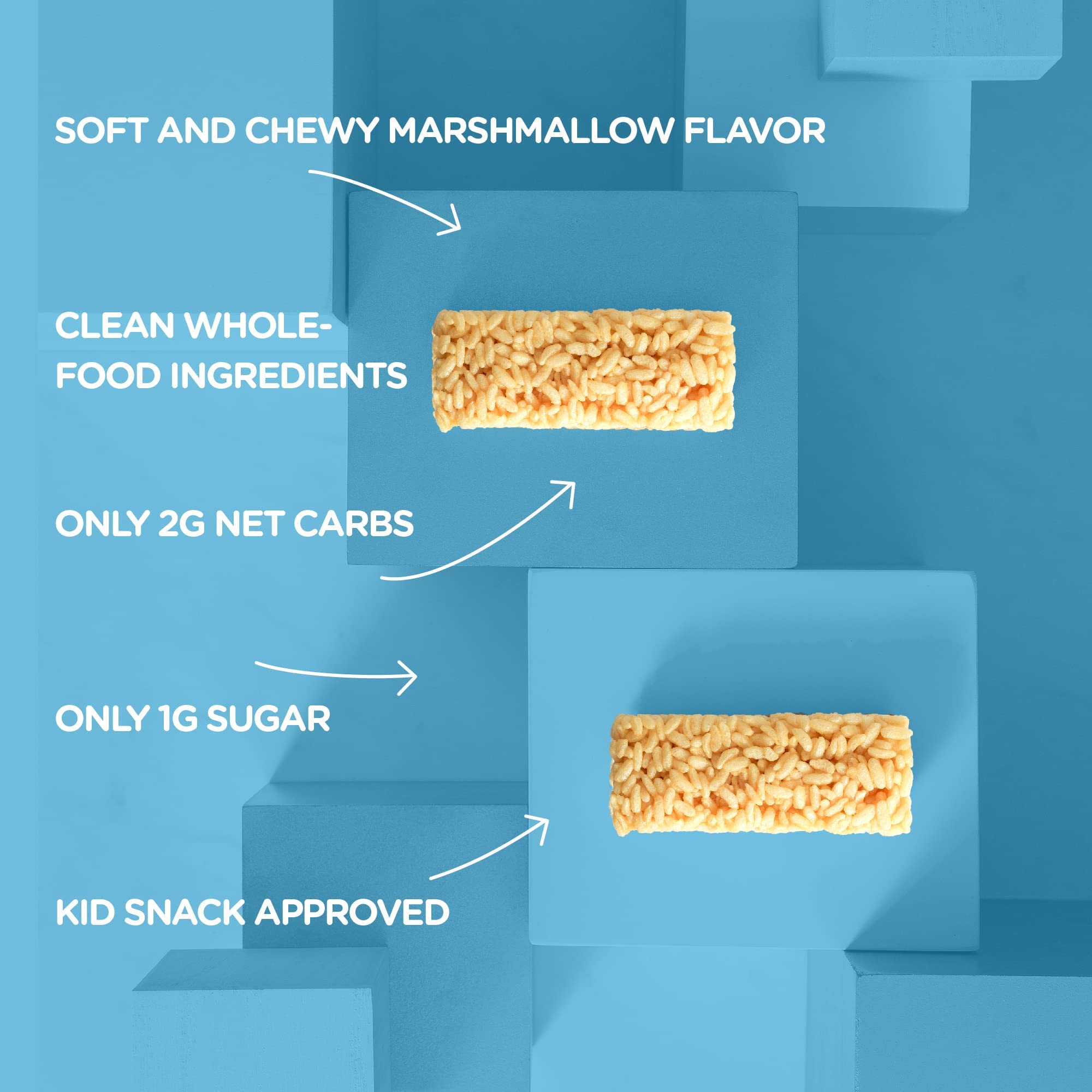 Sinless Snacks Marsh Mallow Krisp - Perfect Keto Snacks - Delicious Gluten Free Low Carb Snacks - Marshmallow Keto Cereal Bars - Low Sugar Snack - Only 1g Sugar - 9g Protein - 2g Net-Carbs - 8 Pack