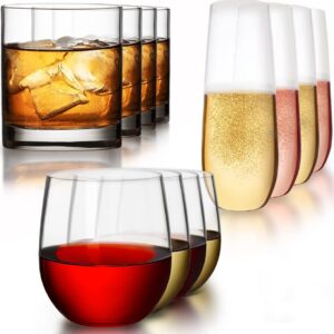 bravario unbreakable glasses bundle | 4 wine, 4 whiskey, 4 champagne | shatterproof 100% tritan plastic | dishwasher-safe | bpa-free | awesome for indoor & outdoor, gifts & holidays
