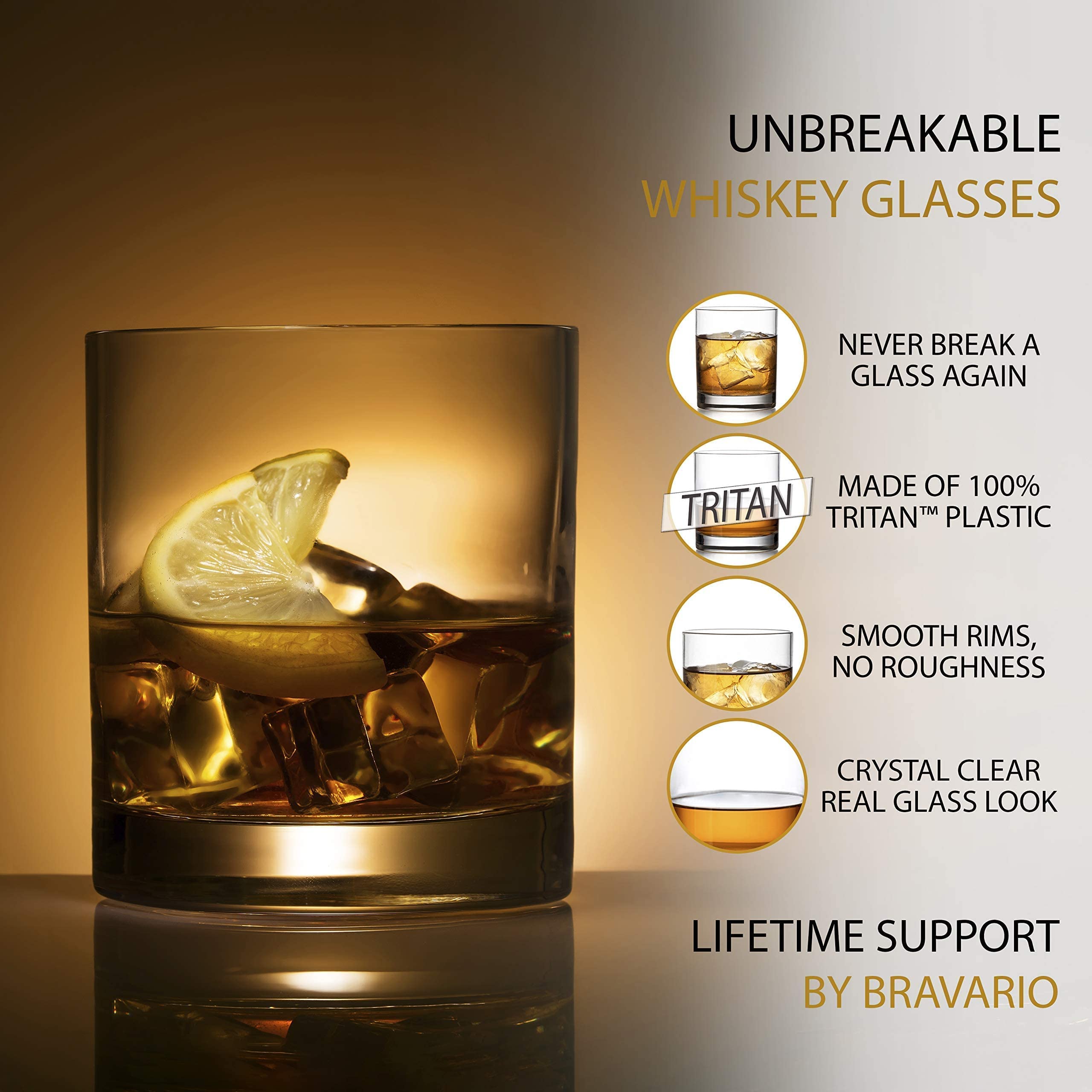 Bravario Unbreakable Glasses Bundle | 8 Wine, 8 Whiskey | Shatterproof 100% Tritan Plastic | Dishwasher-Safe | BPA-free | Awesome for Indoor & Outdoor, Gifts & Holidays