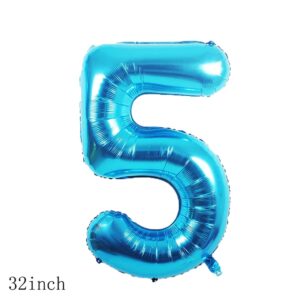 Chaungfu Balloons, 11 pcs Foil Balloons 5 Year Old for 5st Birthday Party Supplies Decoration, Confetti Balloon Kids Years (5th, Blue)