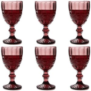 taganov wine glasses set of 3 colored water goblets 10 oz wedding party red wine glass for juice drinking embossed design (clear)