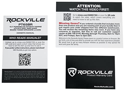 Rockville PT65BR 6.5" Powered Bluetooth LED Tower Speakers for ATV/UTV/RZR/Cart, Black