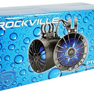 Rockville PT65BR 6.5" Powered Bluetooth LED Tower Speakers for ATV/UTV/RZR/Cart, Black