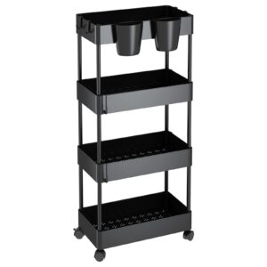 aiyaka 4-tier rolling utility cart, with wheels multifunctional storage organizer, for kitchen, office, home, school, black