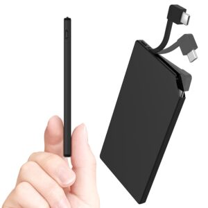 tntor portable charger with built-in usb c cable, 5000mah ultra thin power bank small battery pack, compatible with iphone 15 usb c android phones/tablet/camera etc.