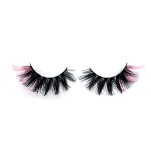 KSYOO Colored Lashes 12-20mm Mink Lashes 3D Fluffy Volume False Pink Eyelashes Wispy Long Strip Eye Lashes for Party Eye Makeup 1 Pair (Pink Style-01)