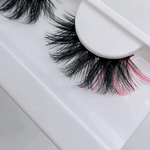 ksyoo colored lashes 12-20mm mink lashes 3d fluffy volume false pink eyelashes wispy long strip eye lashes for party eye makeup 1 pair (pink style-01)