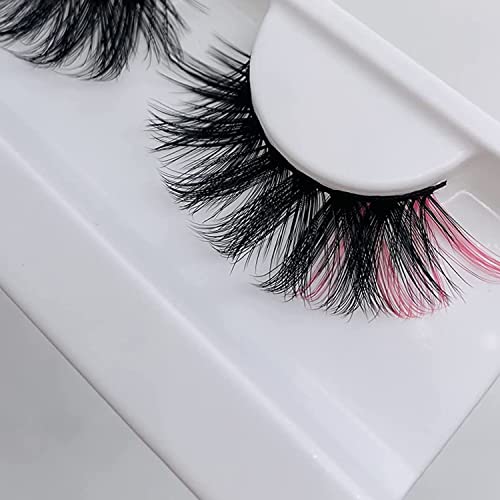 KSYOO Colored Lashes 12-20mm Mink Lashes 3D Fluffy Volume False Pink Eyelashes Wispy Long Strip Eye Lashes for Party Eye Makeup 1 Pair (Pink Style-01)