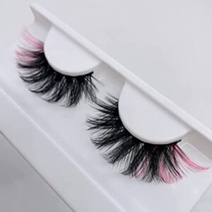 KSYOO Colored Lashes 12-20mm Mink Lashes 3D Fluffy Volume False Pink Eyelashes Wispy Long Strip Eye Lashes for Party Eye Makeup 1 Pair (Pink Style-01)