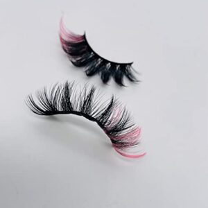 KSYOO Colored Lashes 12-20mm Mink Lashes 3D Fluffy Volume False Pink Eyelashes Wispy Long Strip Eye Lashes for Party Eye Makeup 1 Pair (Pink Style-01)