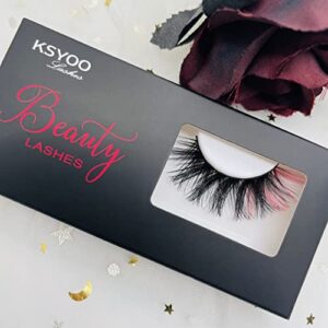 KSYOO Colored Lashes 12-20mm Mink Lashes 3D Fluffy Volume False Pink Eyelashes Wispy Long Strip Eye Lashes for Party Eye Makeup 1 Pair (Pink Style-01)