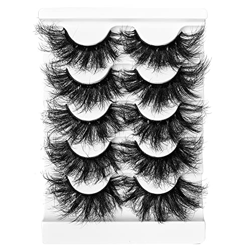 Gmagictobo False Eyelashes 25MM Lashes Fluffy Long Dramatic Faux 3D Mink Lashes Pack Thick Volume Criss-Crossed Soft False Lashes 5 Pairs Multipack