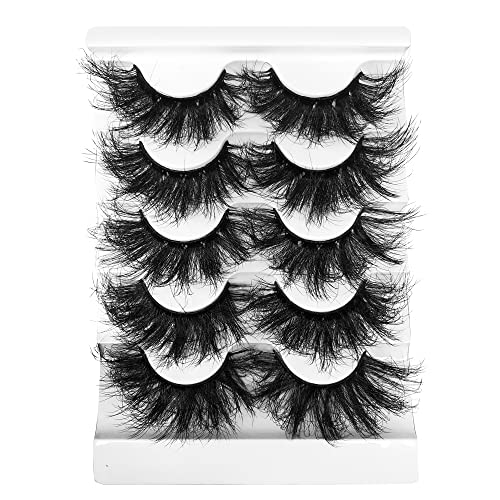 Gmagictobo False Eyelashes 25MM Lashes Fluffy Long Dramatic Faux 3D Mink Lashes Pack Thick Volume Criss-Crossed Soft False Lashes 5 Pairs Multipack