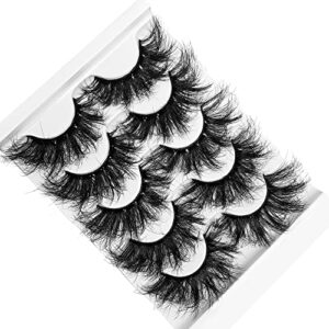 Gmagictobo False Eyelashes 25MM Lashes Fluffy Long Dramatic Faux 3D Mink Lashes Pack Thick Volume Criss-Crossed Soft False Lashes 5 Pairs Multipack