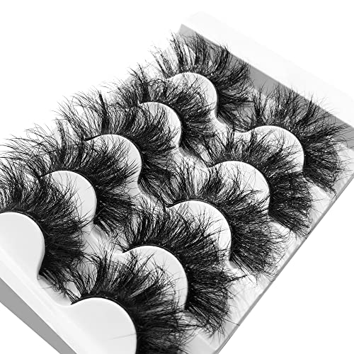 Gmagictobo False Eyelashes 25MM Lashes Fluffy Long Dramatic Faux 3D Mink Lashes Pack Thick Volume Criss-Crossed Soft False Lashes 5 Pairs Multipack