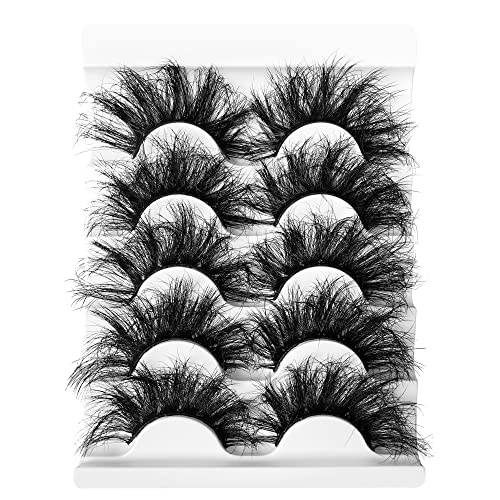 Gmagictobo False Eyelashes 25MM Lashes Fluffy Long Dramatic Faux 3D Mink Lashes Pack Thick Volume Criss-Crossed Soft False Lashes 5 Pairs Multipack