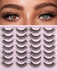 false eyelashes 14mm faux 3d mink lashes natural look fluffy cat eye wispy lashes pack by kiromiro, 14 pairs