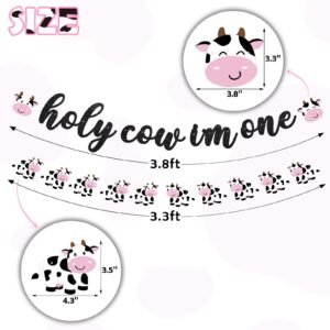 Holy Cow I'm One Banner for Cow Themed Birthday Party Glitter One Cow Banners Farm Animal Party Decorations Cow 1st Print Birthday Banners