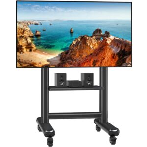 tvon heavy duty mobile tv cart for 50-92 inch large tvs up to 200 lbs, height adjustable rolling tv stand with shelf, upgraded floor tv stand with silent wheels for living room, office, trade show