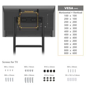 TVON Heavy Duty Mobile TV Cart for 50-92 Inch Large TVs up to 200 Lbs, Height Adjustable Rolling TV Stand with Shelf, Upgraded Floor TV Stand with Silent Wheels for Living Room, Office, Trade Show