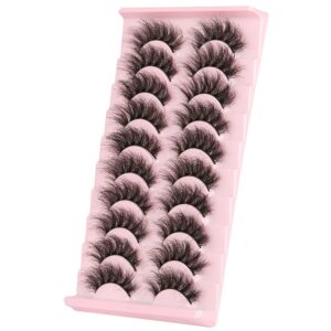 FANXITON Mink Lashes False Eyelashes Dramatic Fluffy Mink Lashes Wispy 19MM Curly Natural Look 3D Fake Eyelashes 10 Pairs Pack