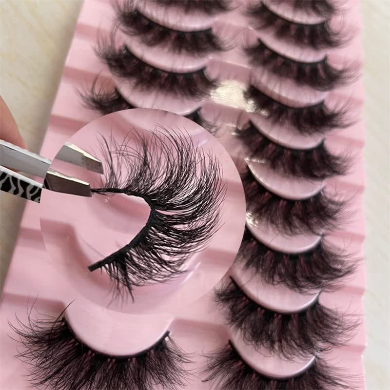 FANXITON Mink Lashes False Eyelashes Dramatic Fluffy Mink Lashes Wispy 19MM Curly Natural Look 3D Fake Eyelashes 10 Pairs Pack